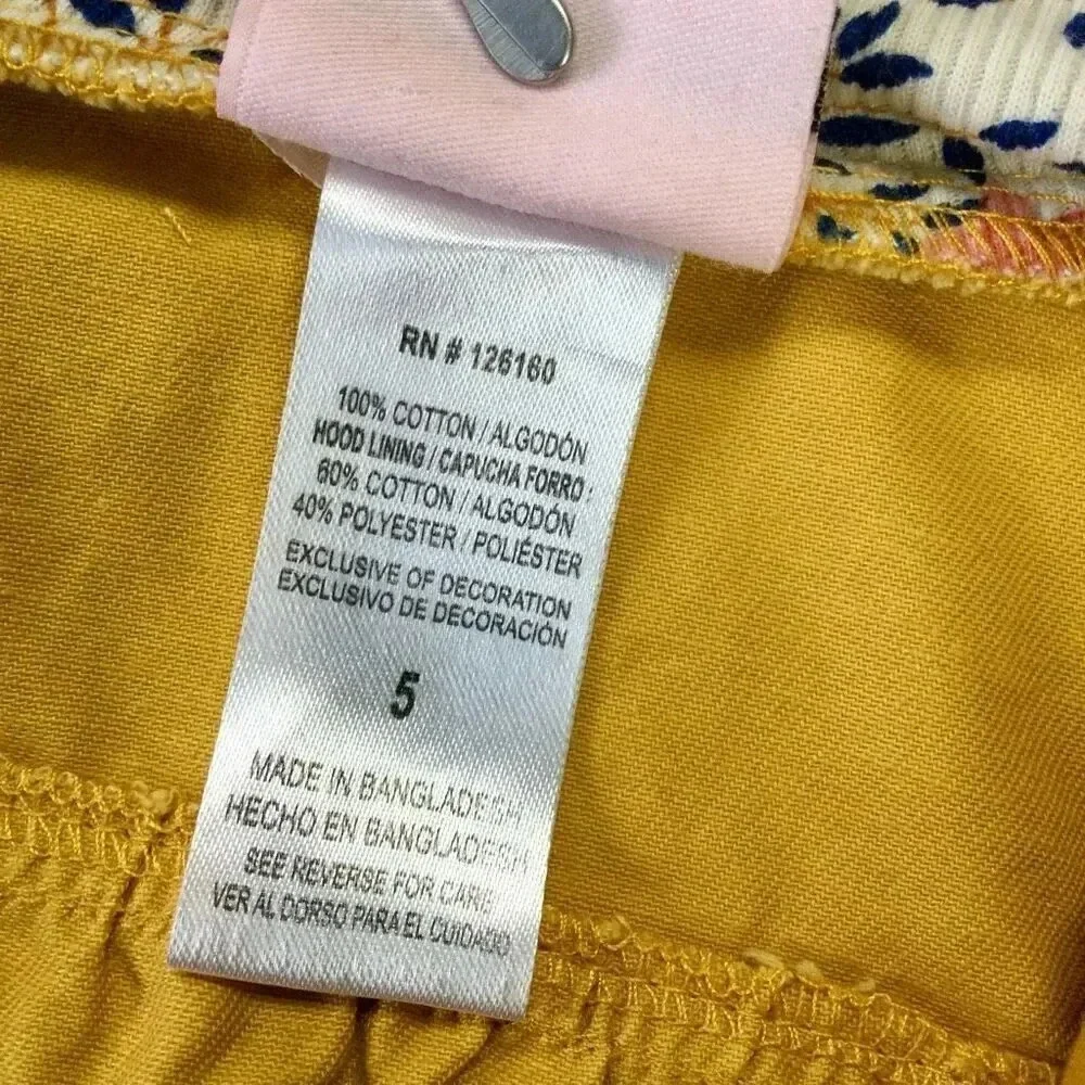 Little Lass Girls Yellow Elastic Waist Full Zip Hooded Anorak‎ Jacket Size 5